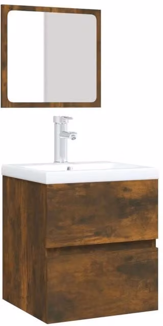Berkfield Home Modern Bathroom Vanity Unit and Mirror Cabinet Set in Smoked Oak Brown, W/D/H: 45.0 x 38.5 x 41.0 cm – 1