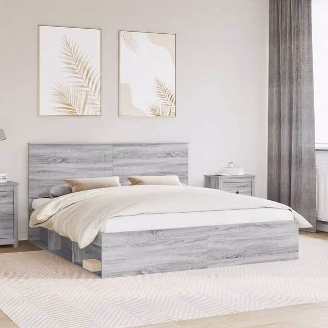 Berkfield Home Sonoma Bed Frame in Grey, Solid Pine Wood, 200 x 200 cm – 1
