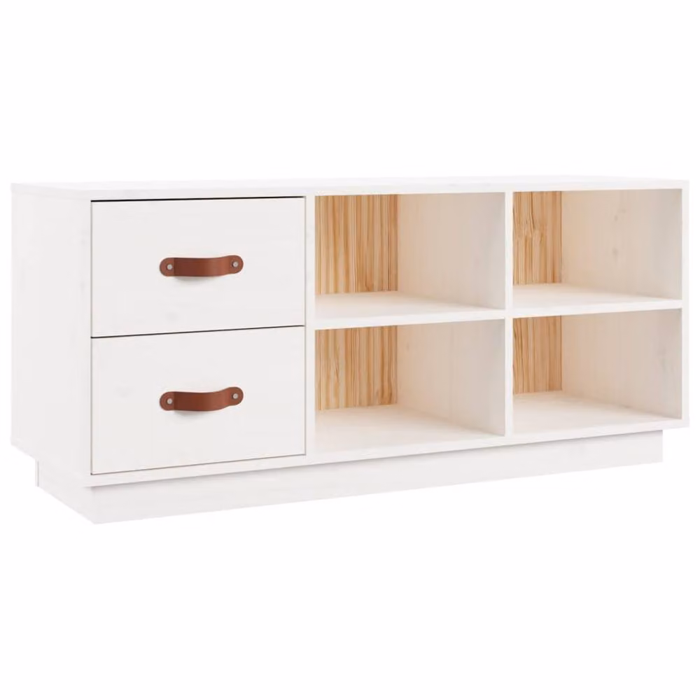 Berkfield Home White Solid Wood Pine Shoe Bench, W/D/H: 100 x 34 x 45 cm – 2