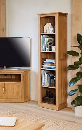 Baumhaus Mobel Oak Narrow Bookcase in Brown, H 175.0 cm x W 35.0 cm x D 46.0 cm
