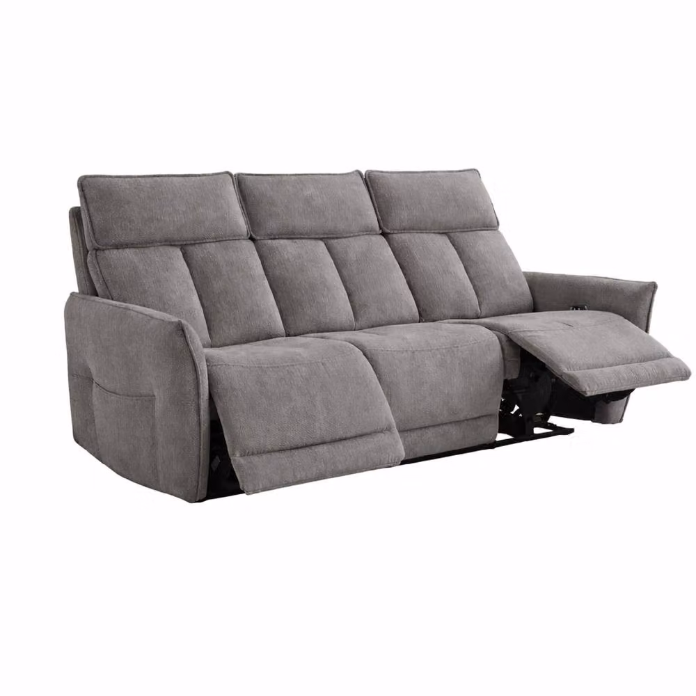 Aspire Grayson Three Seater Fabric Upholstered Power Recliner Sofa with USB Charging in Grey – 2