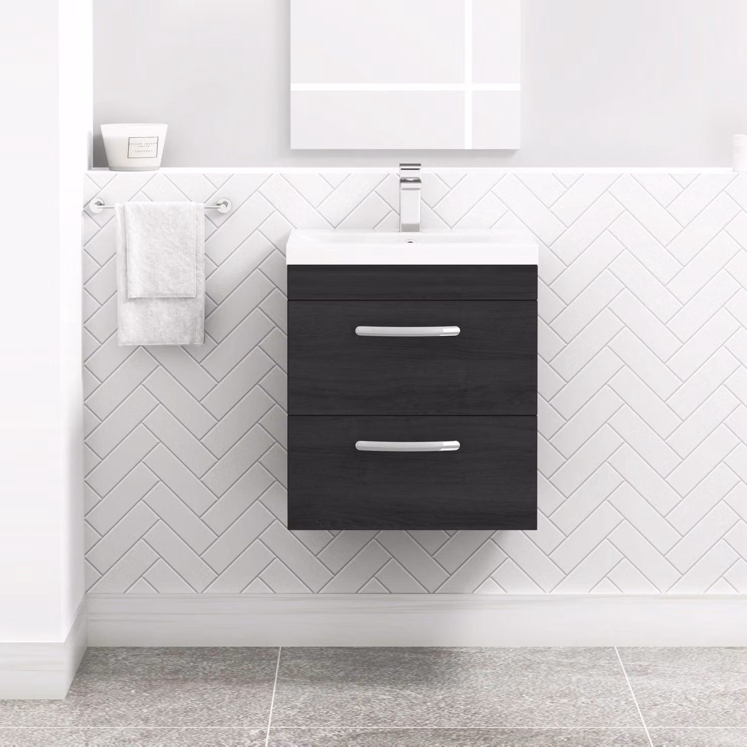 Royal Bathrooms Turin Hale Black 2 Drawer Wall Hung Vanity Unit with Mid-Edge Basin