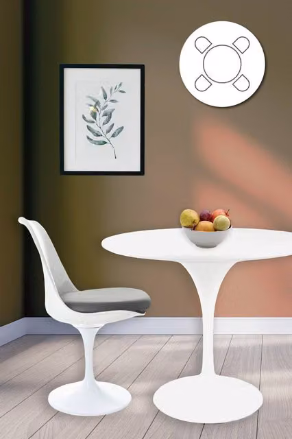 Fusion Living Tulip Dining Set with White Round Table and Four Grey Chairs – 1