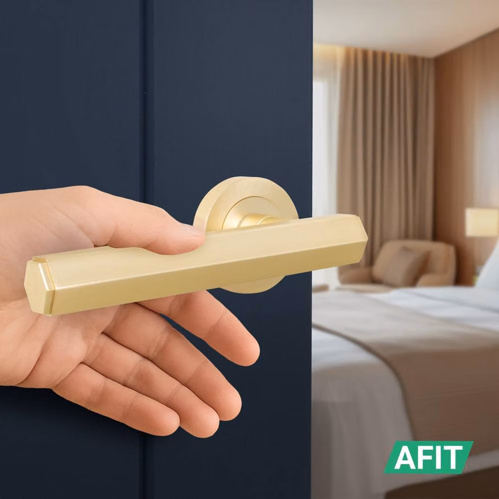 AFIT Satin Brass Internal Lever On Rose Door Handle in Gold – 4