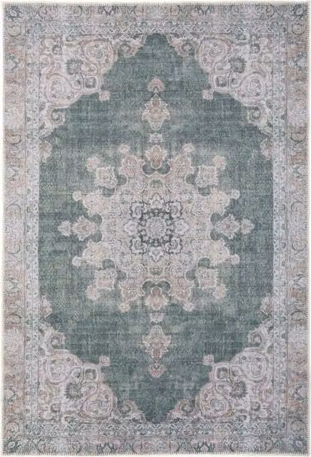 The Rug House Green Vintage Washable Rectangular Rug, W: 240 cm, D: 60 cm
