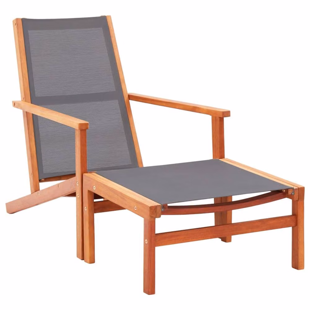 Berkfield Home Grey Garden Lounge Chair with Matching Ottoman in Solid Eucalyptus Wood and Textilene – 2