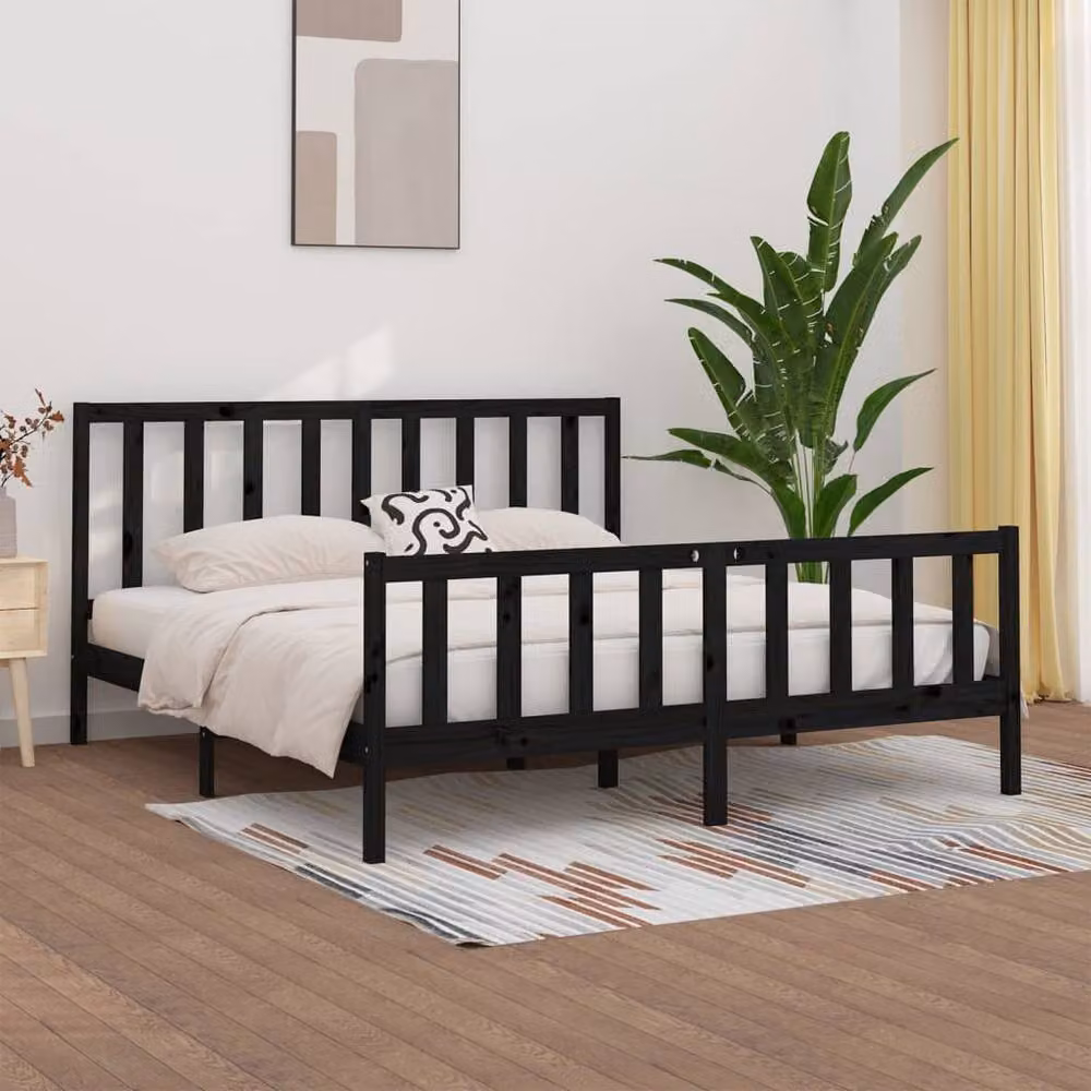 Berkfield Home Beautiful Bed Frame in Black Solid Pine Wood, W/D/H: 200 x 200 x 205.5 cm – 2