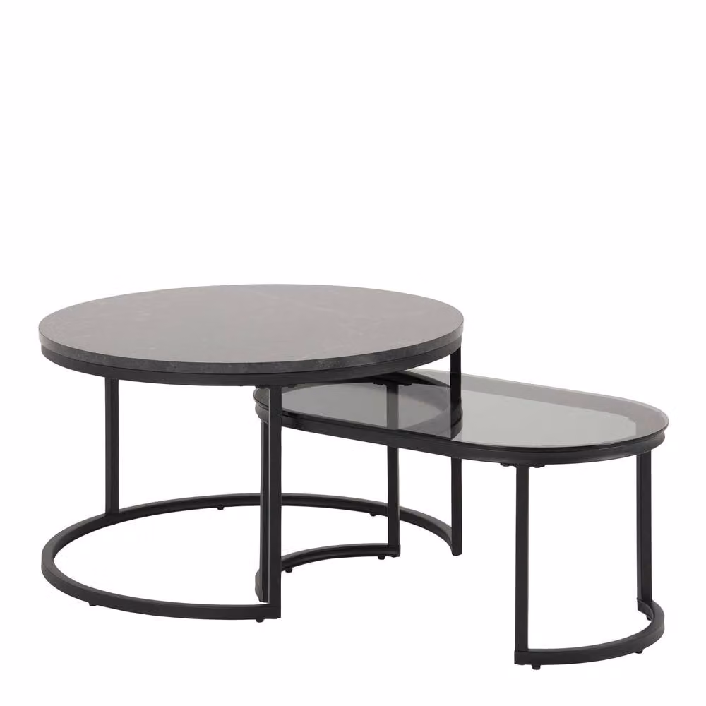 Wyld Haus Reykjavik Nesting Coffee Tables with Black Marble Effect and Grey Glass Tops – 2