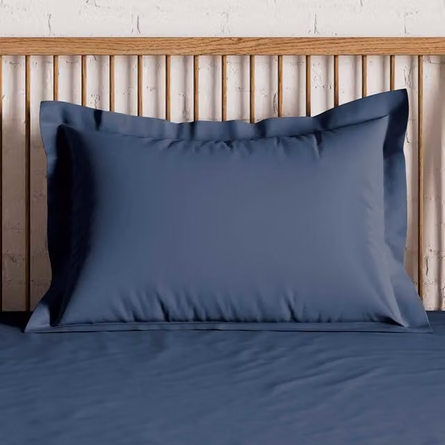 Bedeck Pair of 500 Thread Count Plain Dye Mako Satin Cotton Oxford Pillowcases, Blue