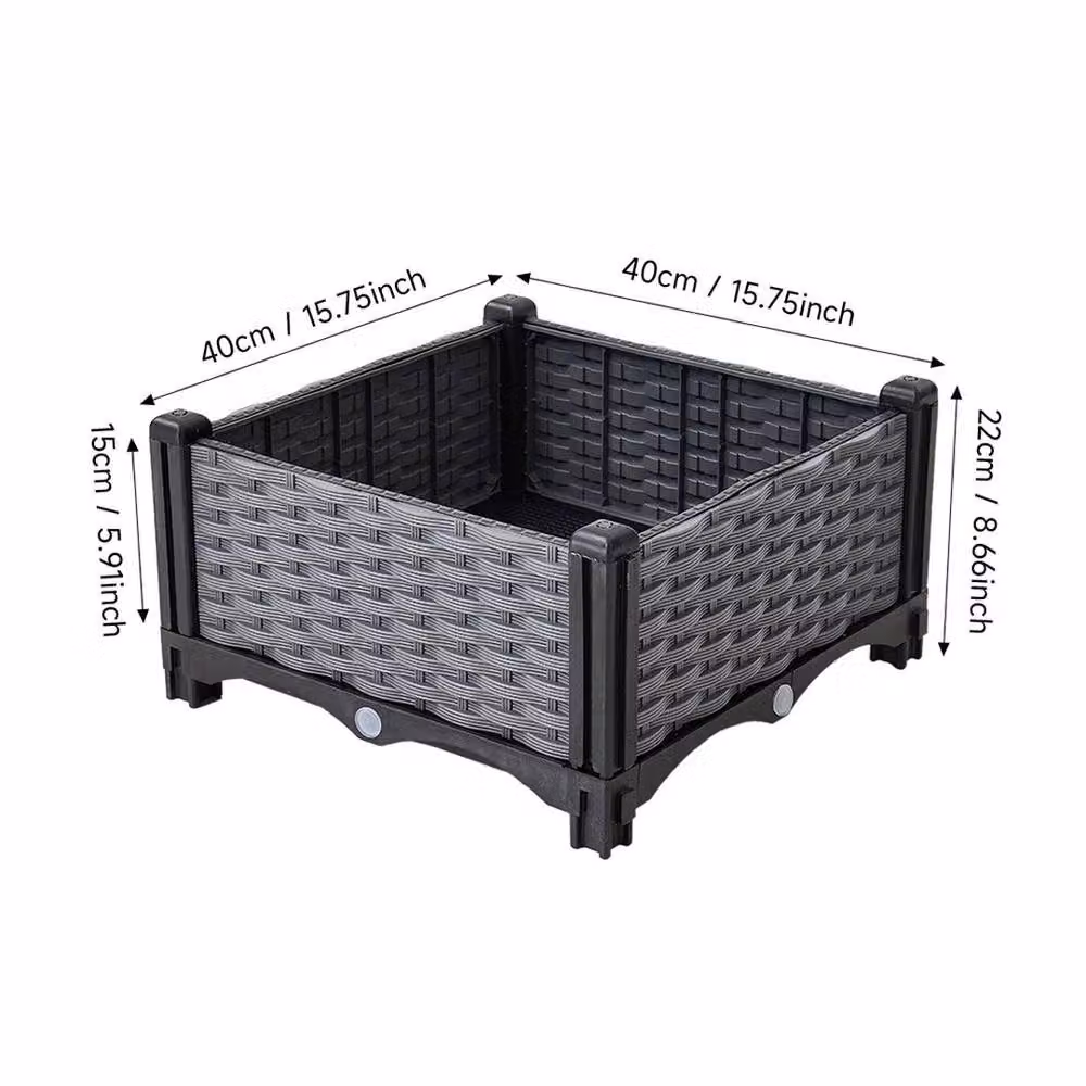 NESTLUNE Grey Rattan Effect Plastic Raised Garden Bed Tub W/D/H: 40 x 40 x 22 cm – 2