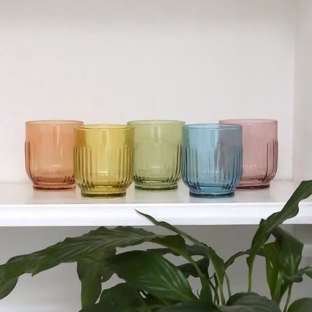 LAV Tokyo Geometric Whisky Tumbler Glasses, Multicolour, 330 ml, Pack of 6
