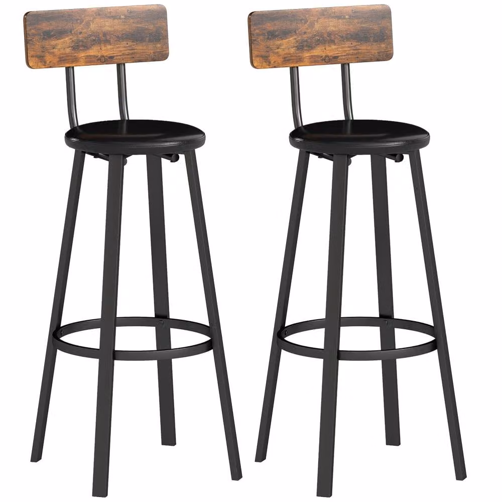 Wyld Haus Namto Set of 2 Industrial Bar Stools in Brown and Black with Synthetic Leather and Wood Effect Back – 2