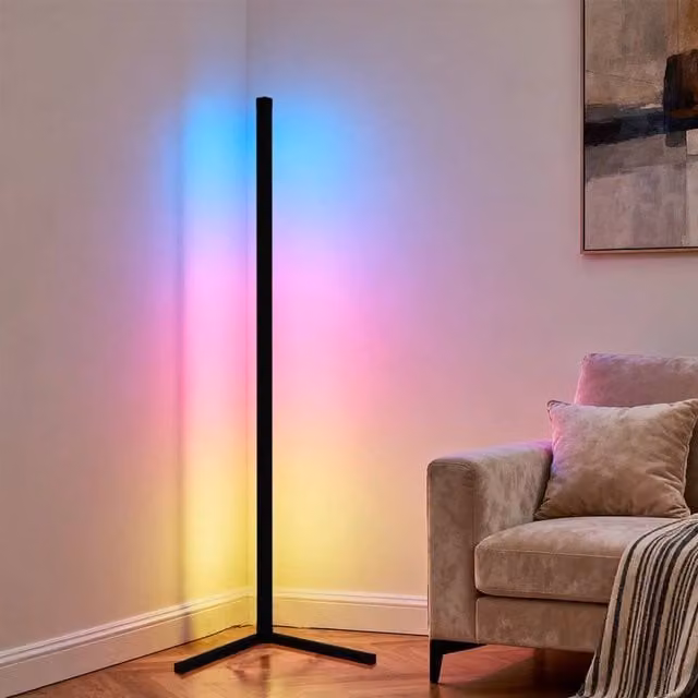 KORVIXA RGB LED Floor Corner Lamp in Black, Diameter: 40 cm, Height: 25 cm – 1