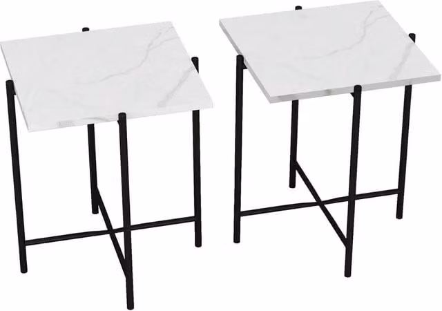 Havendro Set of 2 White Square Marble Effect Coffee Tables with Metal Frame – 1