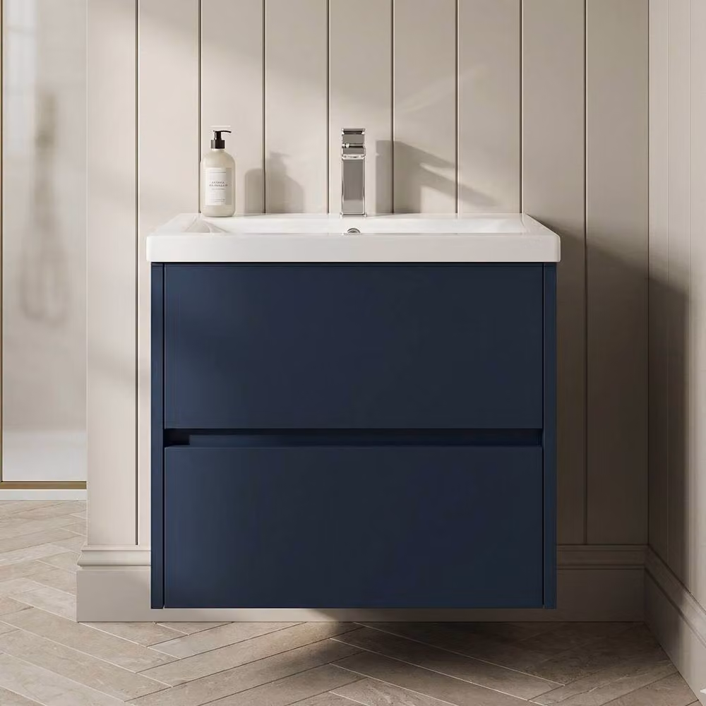 Balterley Chartley Contemporary 2 Drawer Wall Hung Vanity Basin Unit, Blue, Width: 60 cm – 3