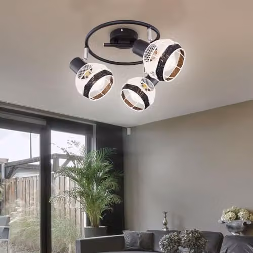 Globo Lighting Industrial Round Ceiling Spot Lamp in Black Metal with Hemp Rope – 3