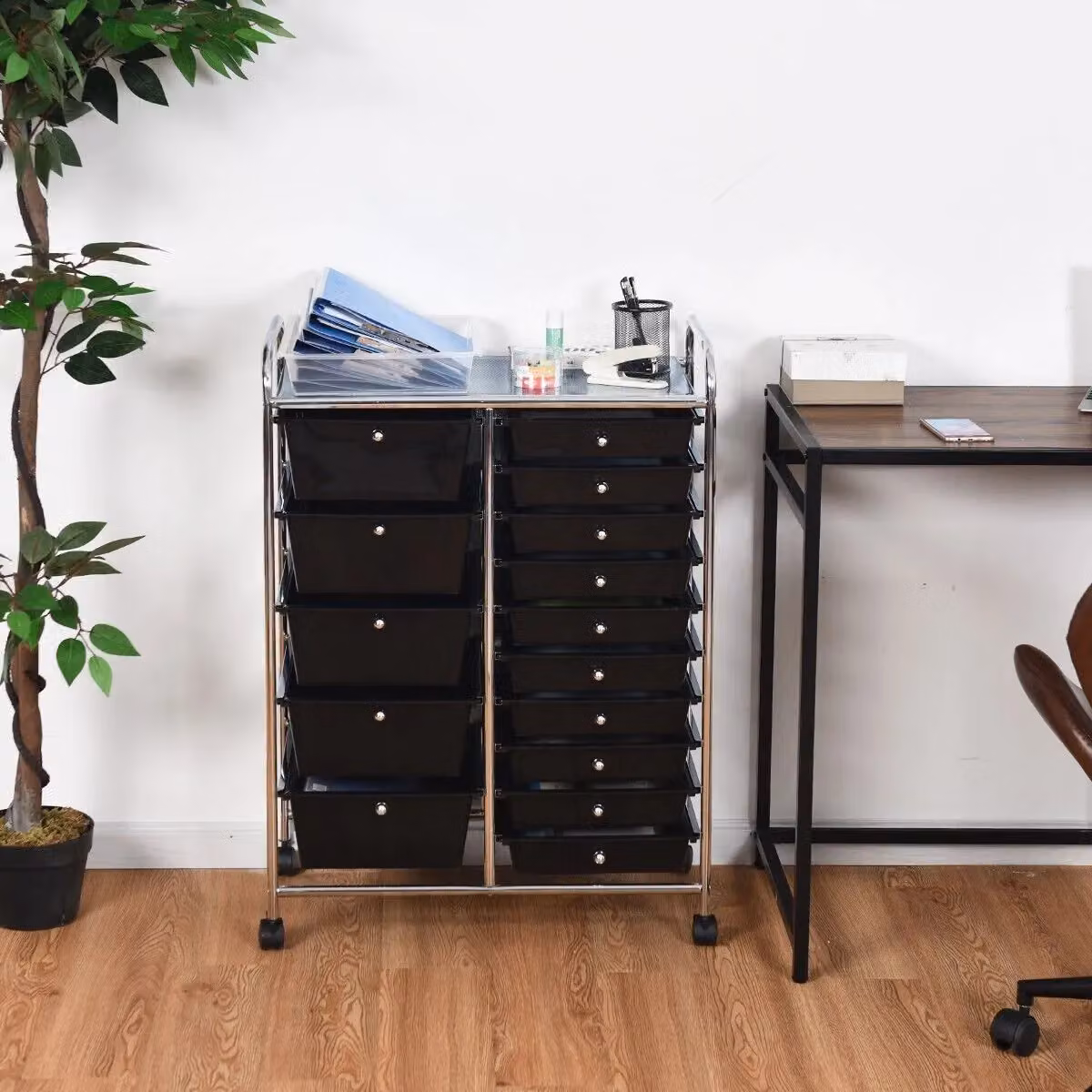 Gymax 15-Drawer Rolling Tool Cart and Office Paper Organiser in Black – 3