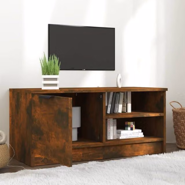 Berkfield Home TV Cabinet in Smoked Oak Brown, W/D/H: 80 x 35 x 36.5 cm