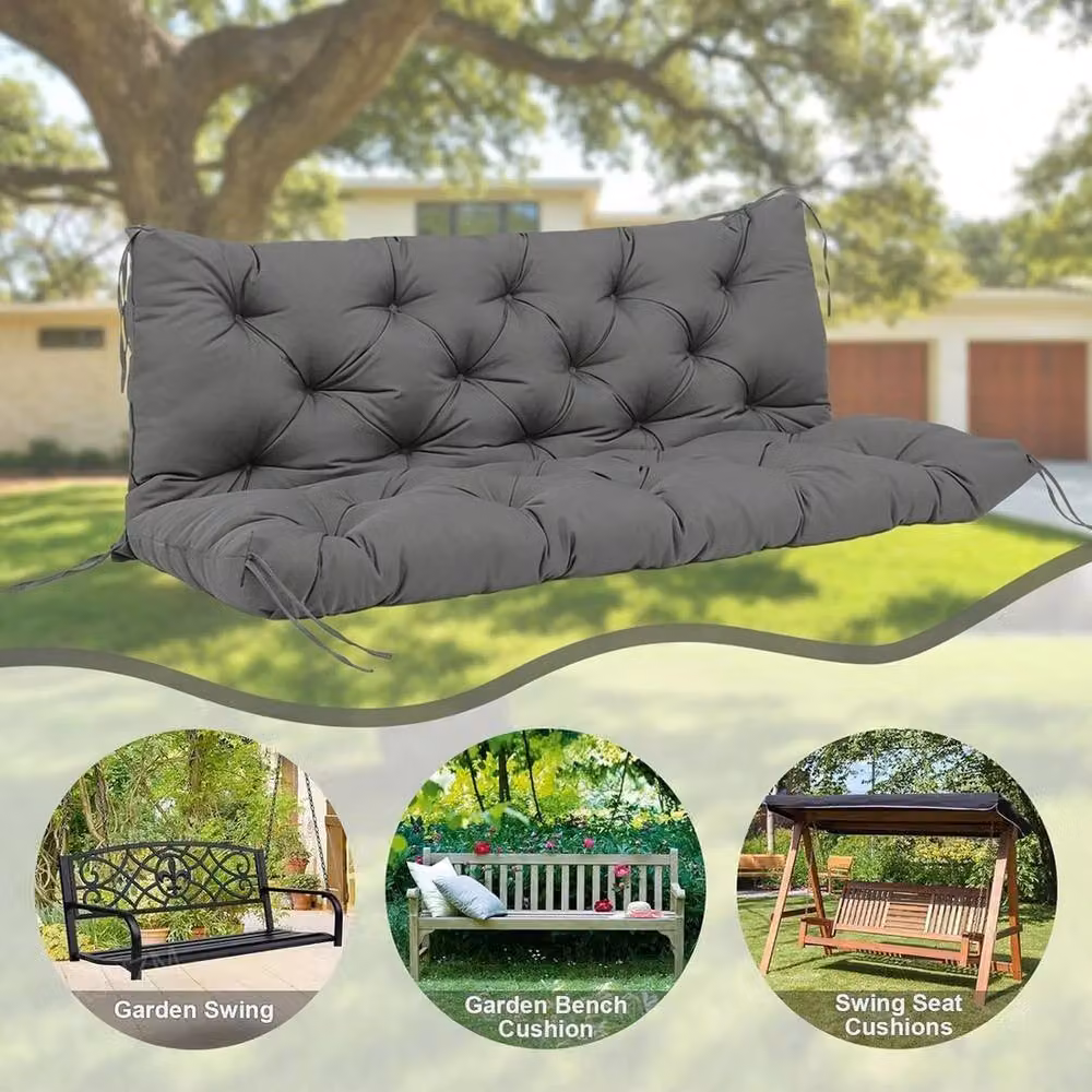 NESTLUNE Grey Ergonomic Garden Bench Cushion for 3 to 4 Seater Swing Chairs, W: 120 cm, D: 135 cm – 6
