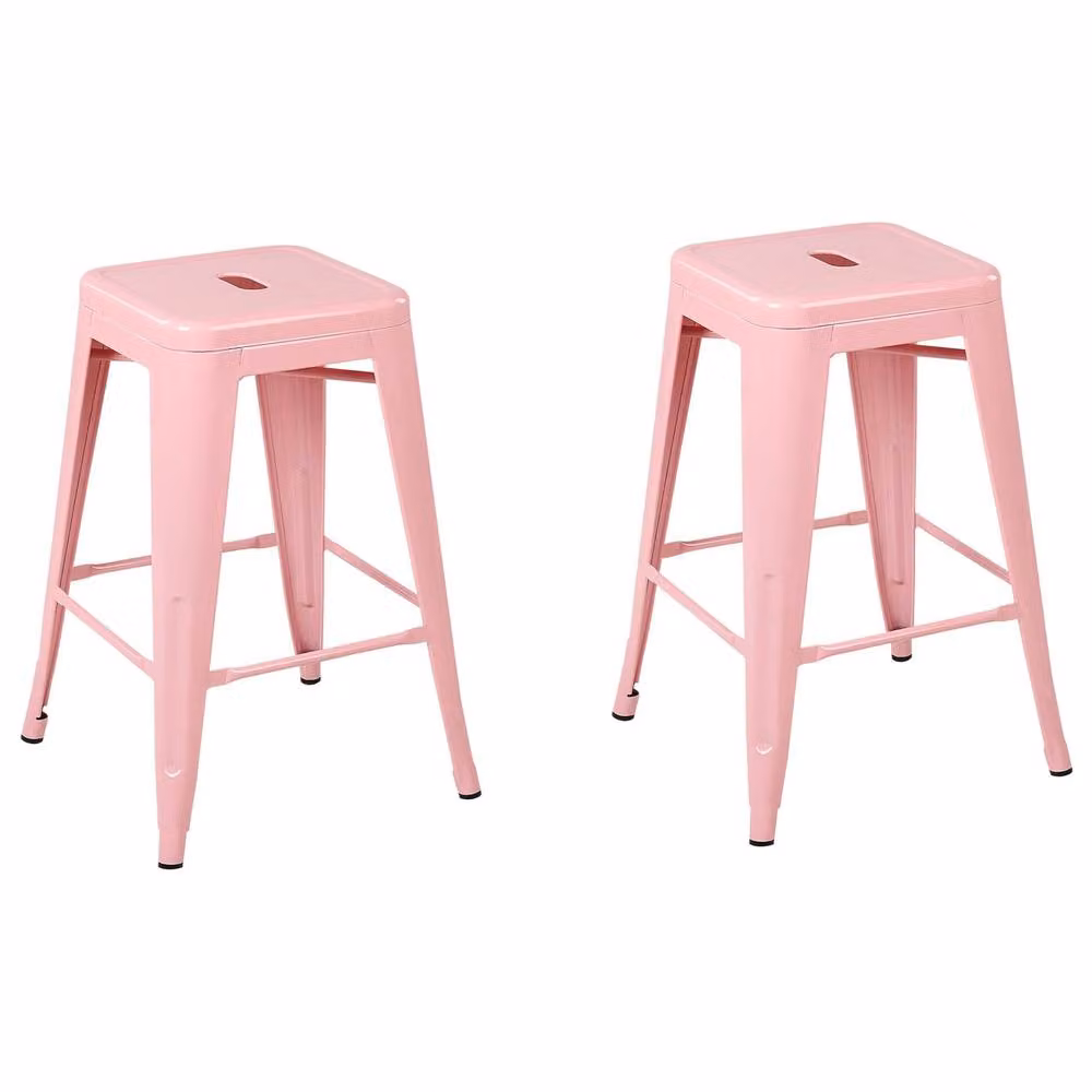 Wyld and Coco Pink Stackable Metal Counter Height Bar Stools, Set of 2, Height: 60 cm – 2