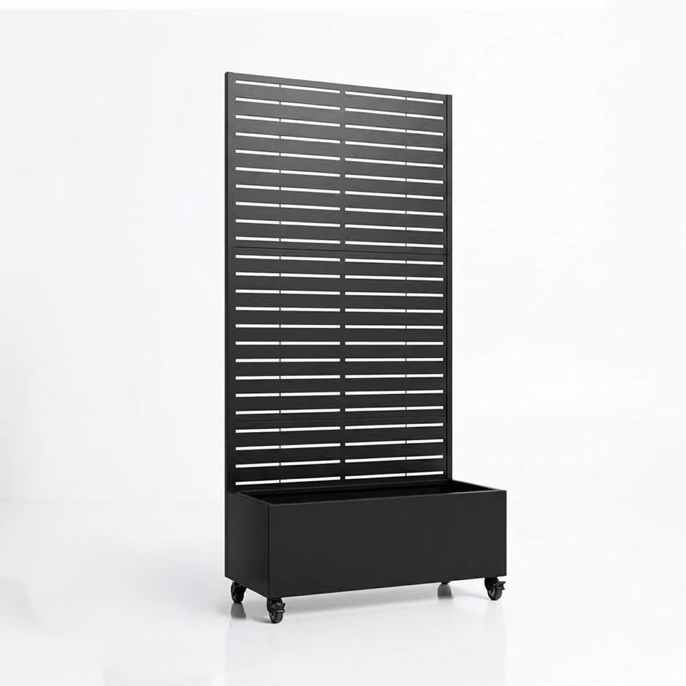 Nicoman Metal Indoor Outdoor Privacy Screen with Plant Pot, Horizontal Slats, Black, H 180 x W 90 x D 40 cm – 2