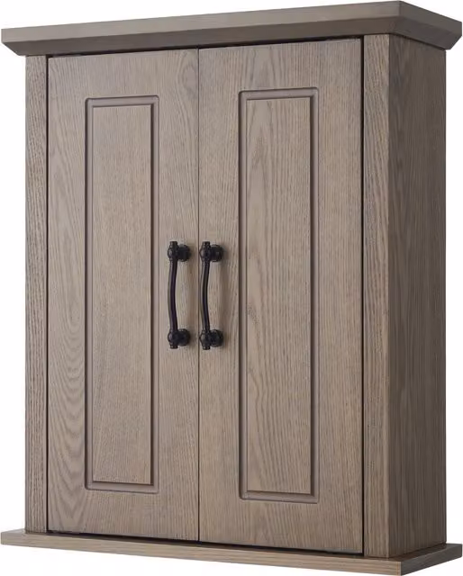 Teamson Home Rustic Brown Wooden Wall Mounted Bathroom Medicine Storage Cabinet with Hinged Doors and Internal Shelves EHF-F0014