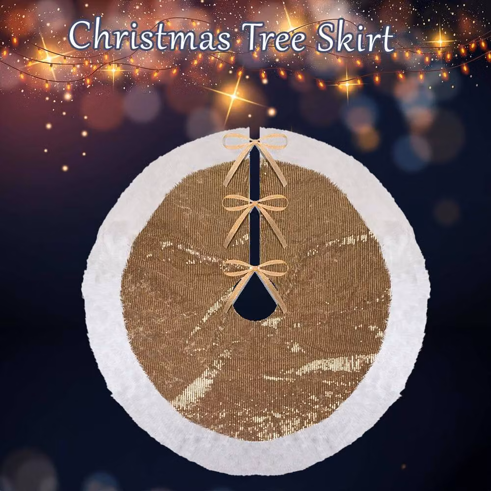 VFM e-Store Gold Christmas Sequin Tree Skirt Decoration, W: 49 cm, D: 31 cm – 3