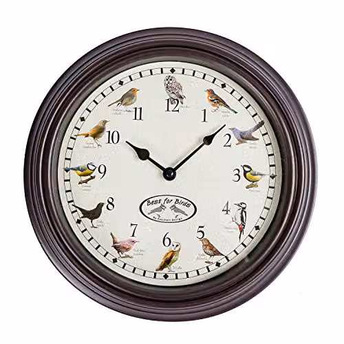 HOMESCAPES Singing Bird Song Quartz Wall Clock, Multicolour, Diameter: 30 cm – 1