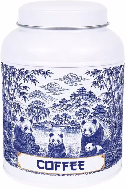 Purely Home Forest Pandas Floral Metal Tea, Coffee and Sugar Canister Set in Blue and White