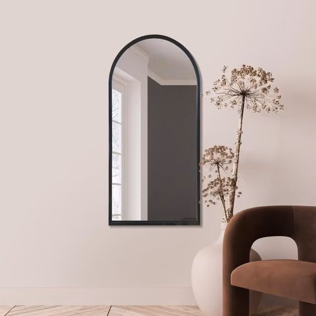 MirrorOutlet Arcus Modern Black Metal Framed Arched Wall Mirror, W: 120 cm, H: 60 cm