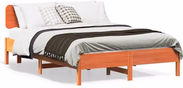 Berkfield Home Waxed Brown Solid Pine Wood Bed Frame W/D/H: 140 x 200 cm – 1