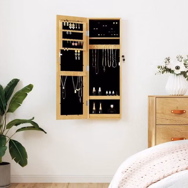Berkfield Home Wall Mounted Mirror Jewellery Cabinet in Brown, W/D/H: 30 x 8.5 x 90 cm – 1