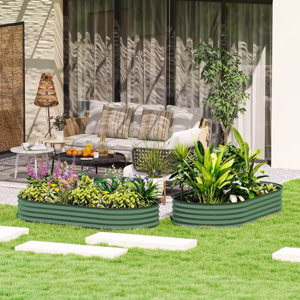 STILVORA Set of 2 Green Galvanised Steel Raised Garden Beds with Stakes, W/D/H: 181 x 93 x 93 cm – 3