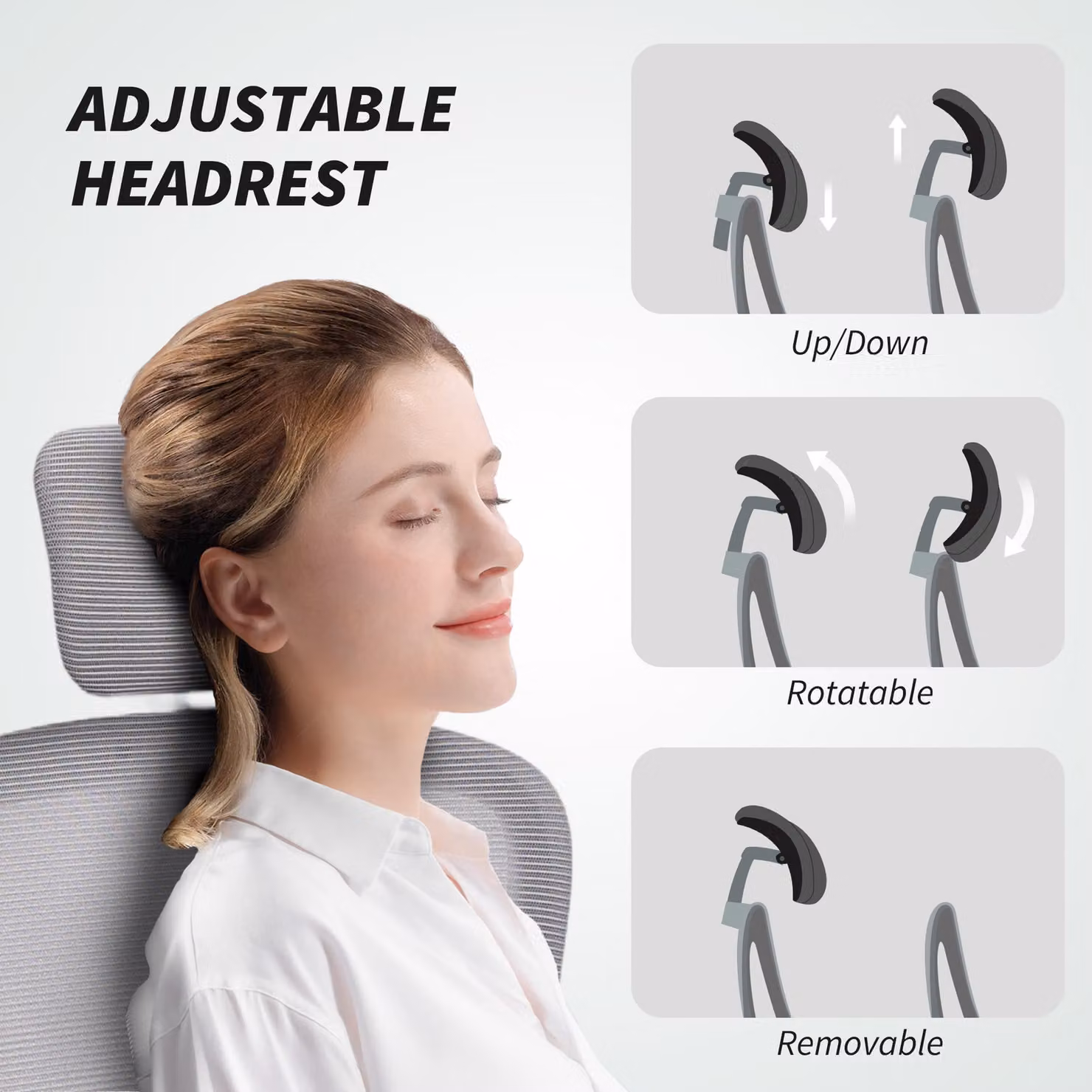 HOMCOM Grey Fabric Mesh Back Task Chair with Headrest and Lumbar Support, W/D/H: 60.0 x 43.0 x 120.0 cm – 3