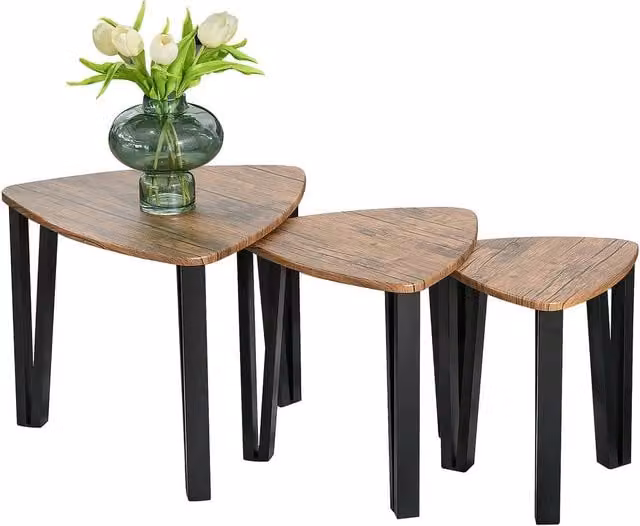 ERGOVEXA Nest of 3 Triangle Coffee Tables in Walnut and Black – 1