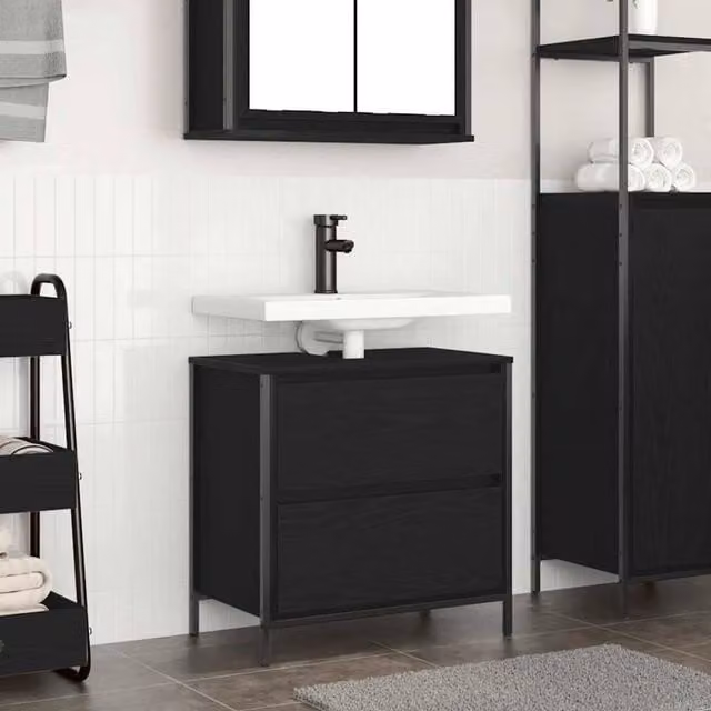 Berkfield Home Bathroom Basin Cabinet with Drawers, Black Oak, W: 60 cm, D: 34.5 cm, H: 60 cm – 1