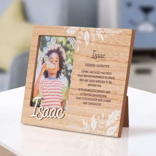 History & Heraldry Pre-personalised Child's Floral Picture Frame, Isaac, Brown, W: 11 cm, H: 8.5 cm