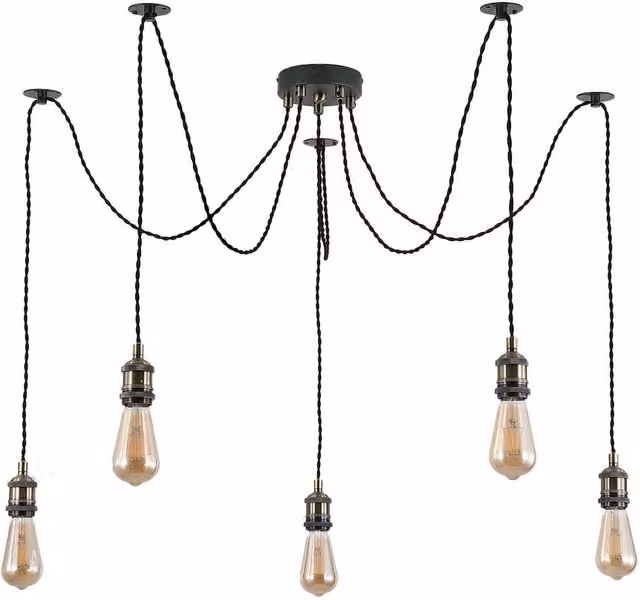 Kairui Lighting 5-Light Spider Pendant Ceiling Light in Black and Gold/Brass with Adjustable Cable and Bulbs Included – 1