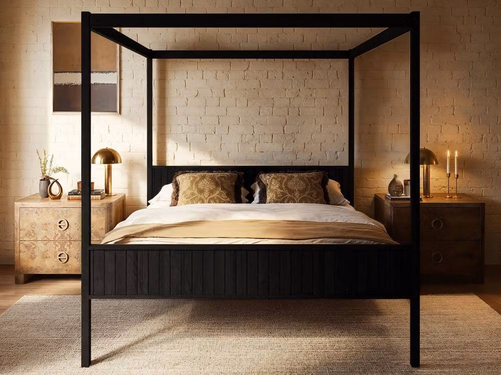 Flair Maddy Black Solid Wood 4 Poster Canopy Bed, W/D/H: 140 x 200 cm – 2