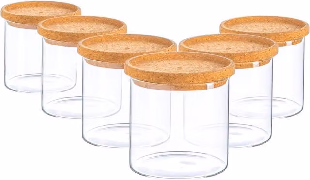 Argon Tableware Scandi Storage Jar with Cork Lid, Transparent and White, 0.55 l, Pack of 6