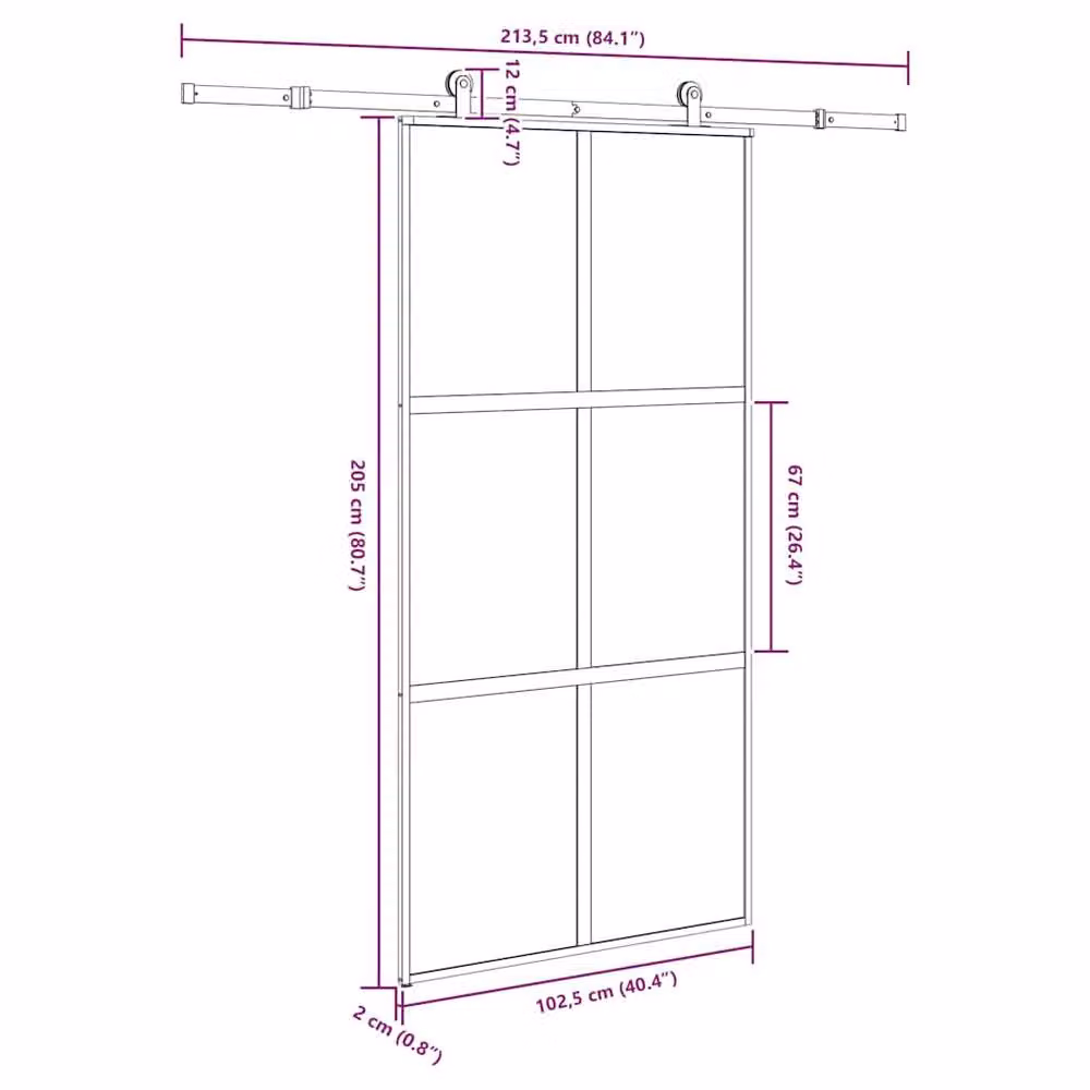 Berkfield Home Modern Sliding Door with Hardware Set, Black Aluminium and Transparent Tempered Glass, W: 102.5 cm, H: 205 cm – 4