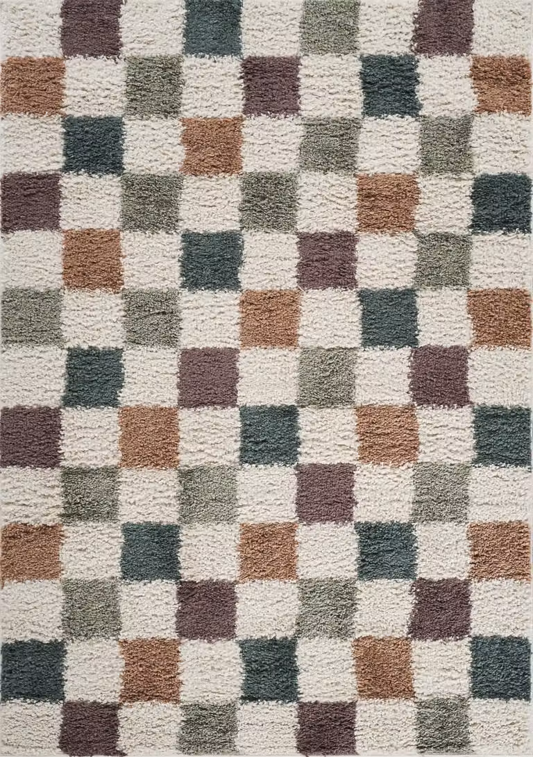 Desire Rugs Chester Modern Checked Shaggy Area Rug, Multicolour, W: 120 cm, D: 170 cm
