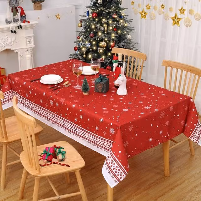 London Boutique Festive Red Snowflake Christmas Tablecloth, W: 137.16 cm, D: 200.66 cm
