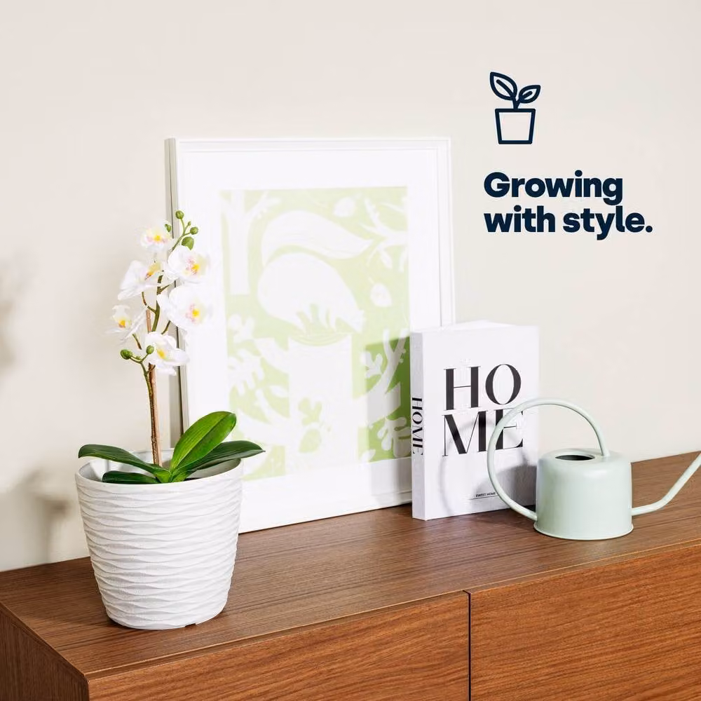 LIVIVO Set of 2 Plastic Plant Pots with Wave Design in White and Grey, 18 cm Diameter – 2