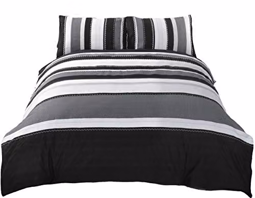 Rapport Home Grey and White Striped Polycotton Duvet Cover Set with 2 Pillowcases, W/D/H: 230 x 220 cm