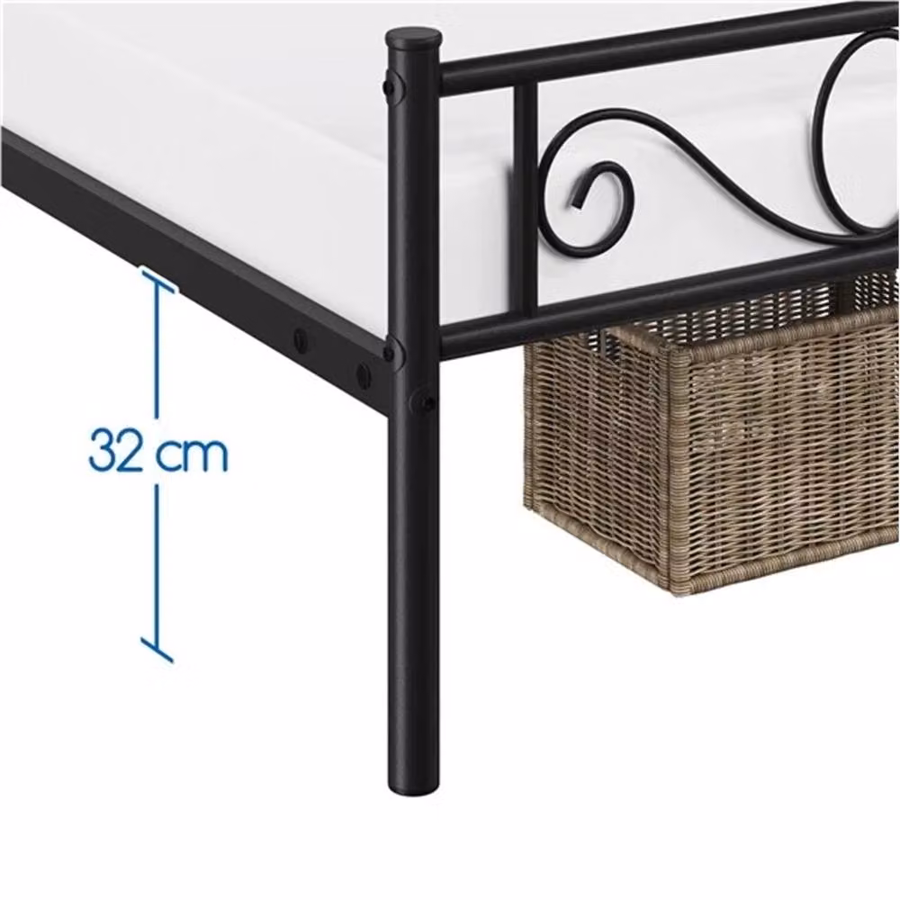 SPETLEK Single Metal Bed Frame with Headboard and Slats, Black, W/D/H: 90 x 190 x 136 cm – 3