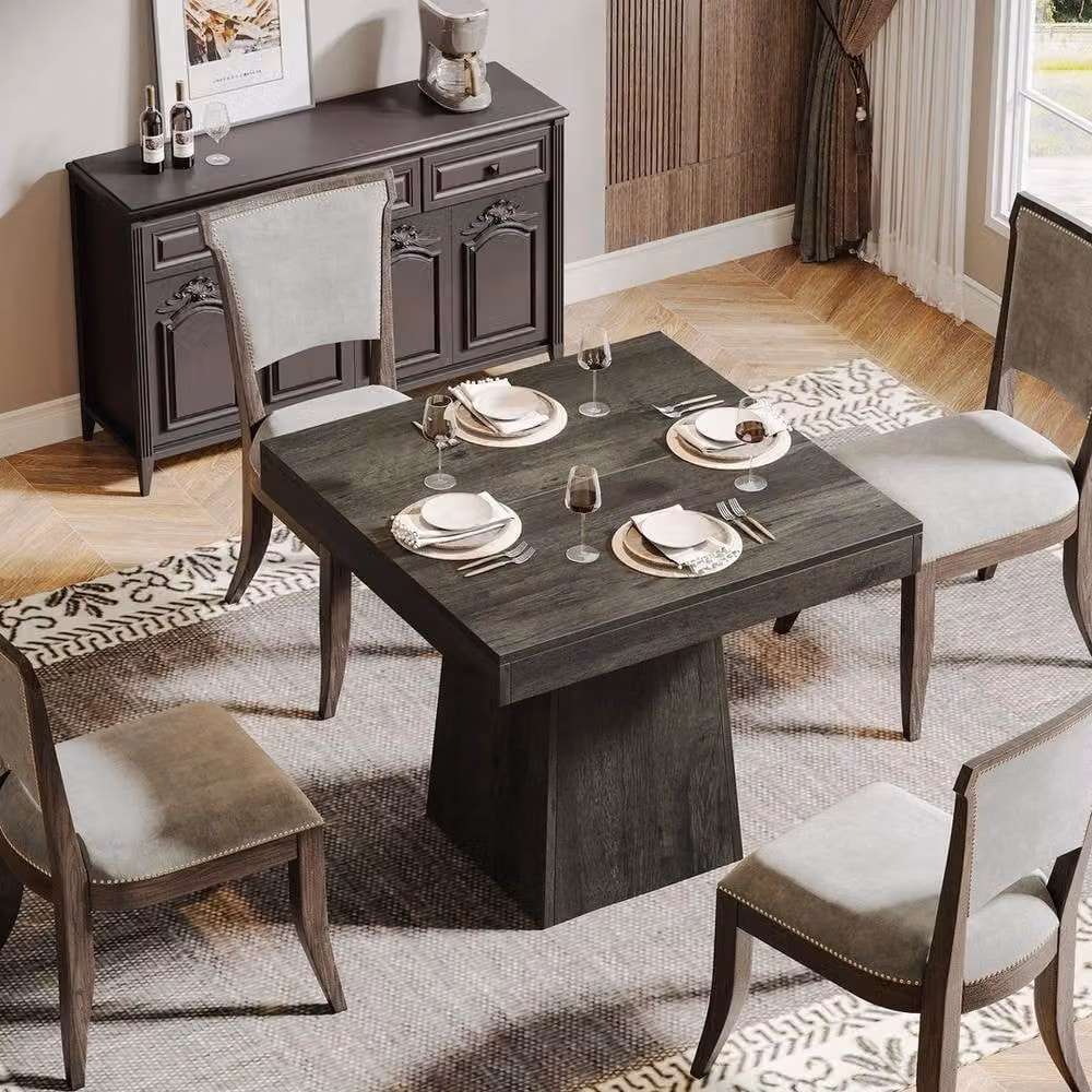 VOGREX Square Farmhouse Dining Table in Dark Grey, W/D/H: 80 x 80 x 75 cm – 4