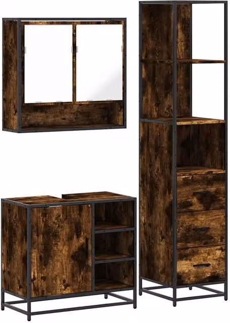 Berkfield Home 3 Piece Industrial Bathroom Furniture Set in Smoked Oak Brown