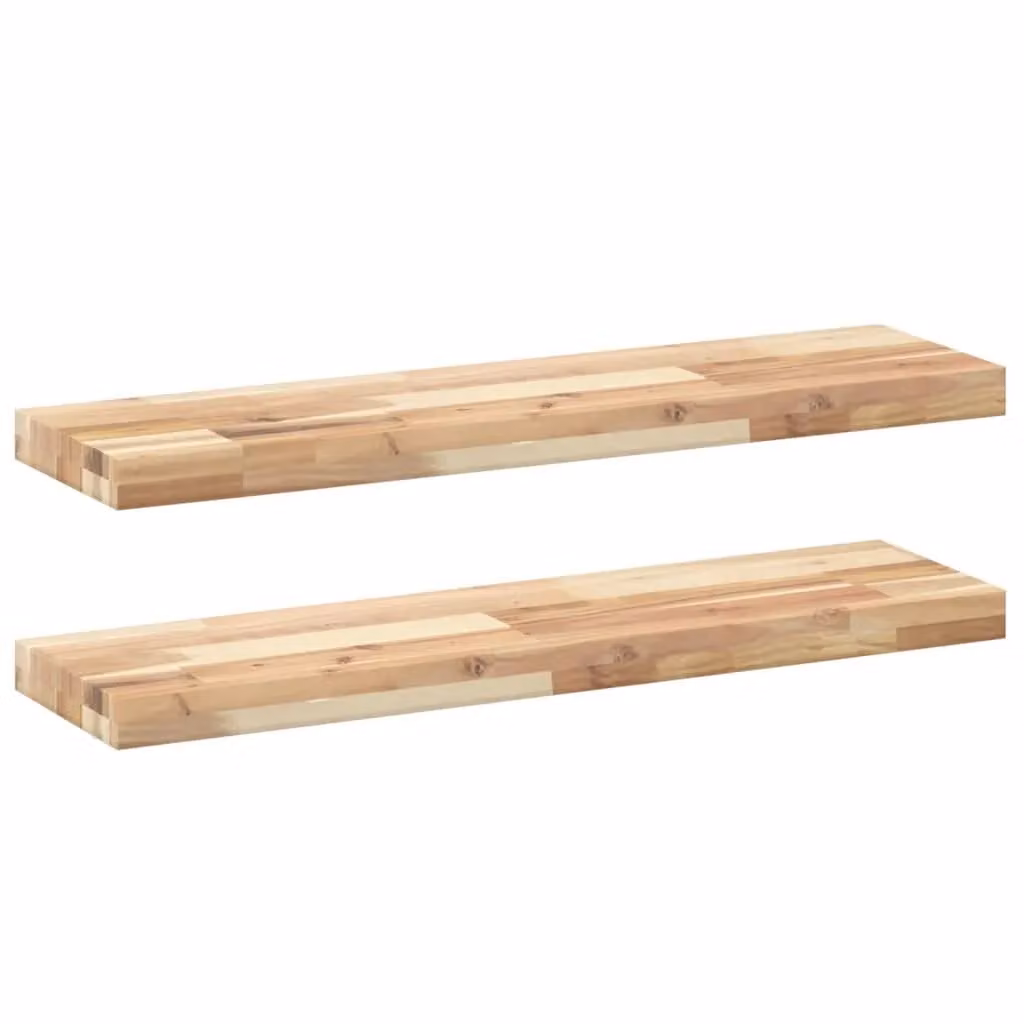 Berkfield Home Set of 2 Floating Wall Mounted Shelves in Brown Untreated Solid Acacia Wood, W: 100 cm, D: 20 cm, H: 4 cm