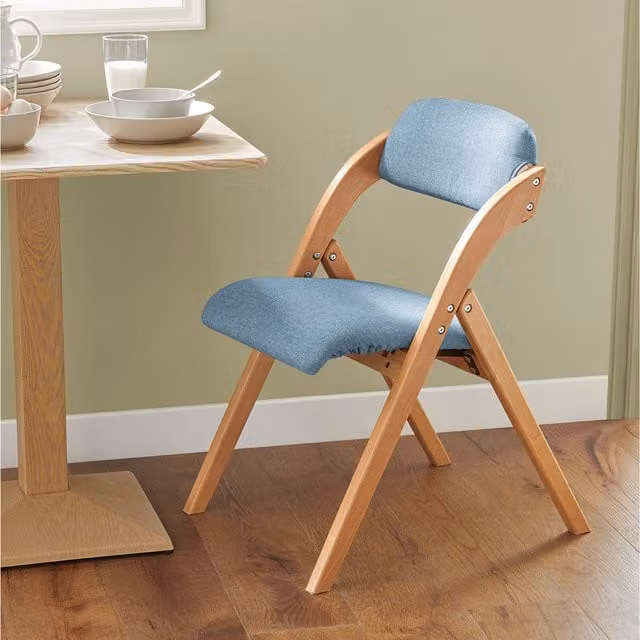 SoBuy Modern Lacquered Blue Folding Wooden Chair with Fabric Seat